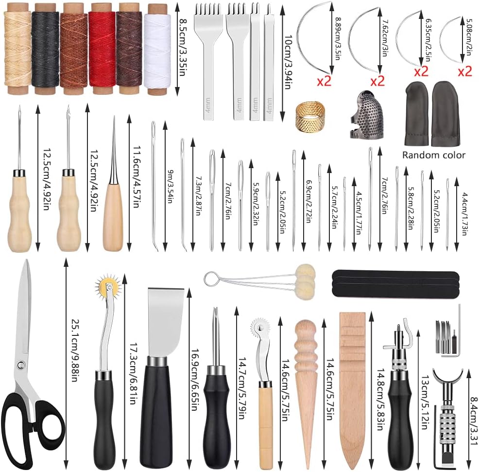 Set profesional de prelucrare a pielii, 72 de piese, cu stampile, perforatoare, scule marochinarie cu husa din piele