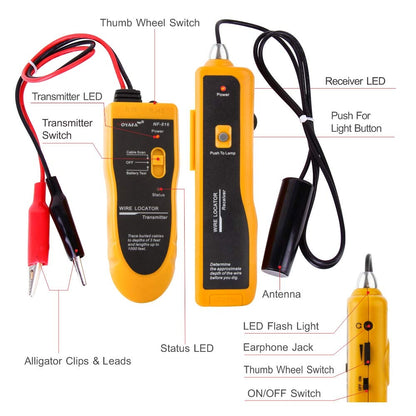 Detector de cabluri subterane, localizator fire, tevi metalice, coaxial, cu transmitator si receptor, lumina LED, pana la 300 m lungime, Noyafa