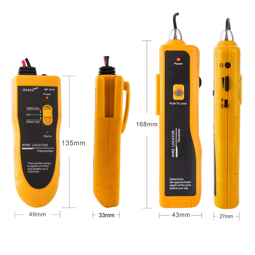 Detector de cabluri subterane, localizator fire, tevi metalice, coaxial, cu transmitator si receptor, lumina LED, pana la 300 m lungime, Noyafa