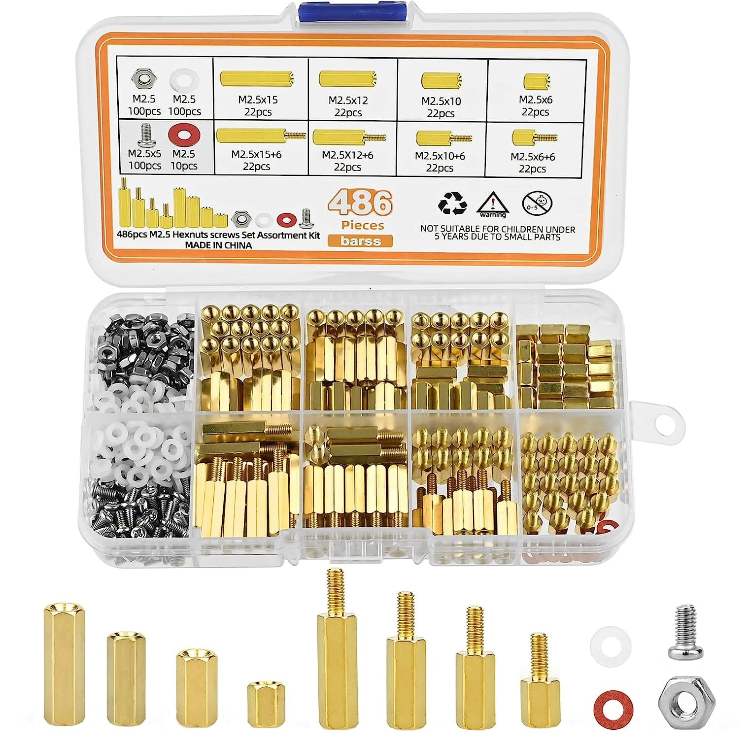 Set distantiere hexagonale M2.5 mama-mama si mama-tata, 486 piese, din metal cu saibe din plastic, pentru placa de baza, PCB, Raspberry Pi