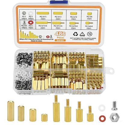 Set distantiere hexagonale M2.5 mama-mama si mama-tata, 486 piese, din metal cu saibe din plastic, pentru placa de baza, PCB, Raspberry Pi