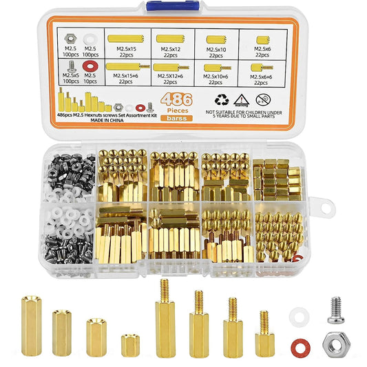 Set distantiere hexagonale M2.5 mama-mama si mama-tata, 486 piese, din metal cu saibe din plastic, pentru placa de baza, PCB, Raspberry Pi