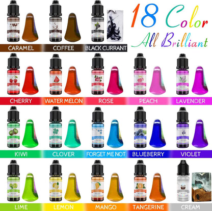 Set pigment lichid pentru rasina epoxidica, rasina UV, 18 culori, 10 ml fiecare, culori clare usor de utilizat