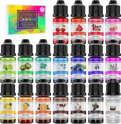 Set pigment lichid pentru rasina epoxidica, rasina UV, 18 culori, 10 ml fiecare, culori clare usor de utilizat
