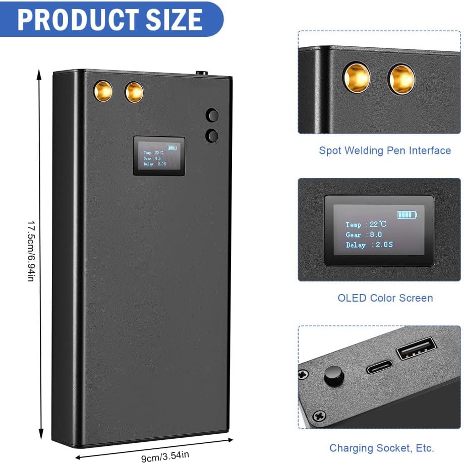 Aparat de sudura in puncte portabil, cu ecran LCD, acumulator 7500 mAh, 70 niveluri, functie powerbank, cu banda de nichel, pentru lipit acumulatori