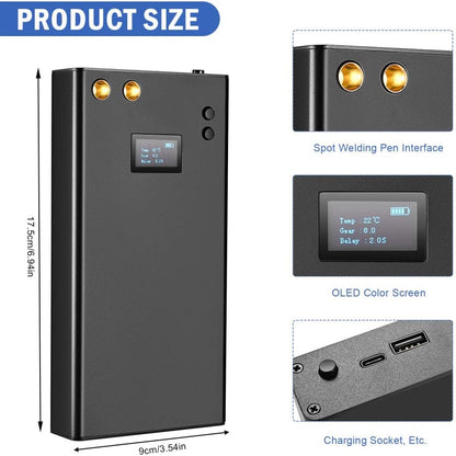 Aparat de sudura in puncte portabil, cu ecran LCD, acumulator 7500 mAh, 70 niveluri, functie powerbank, cu banda de nichel, pentru lipit acumulatori