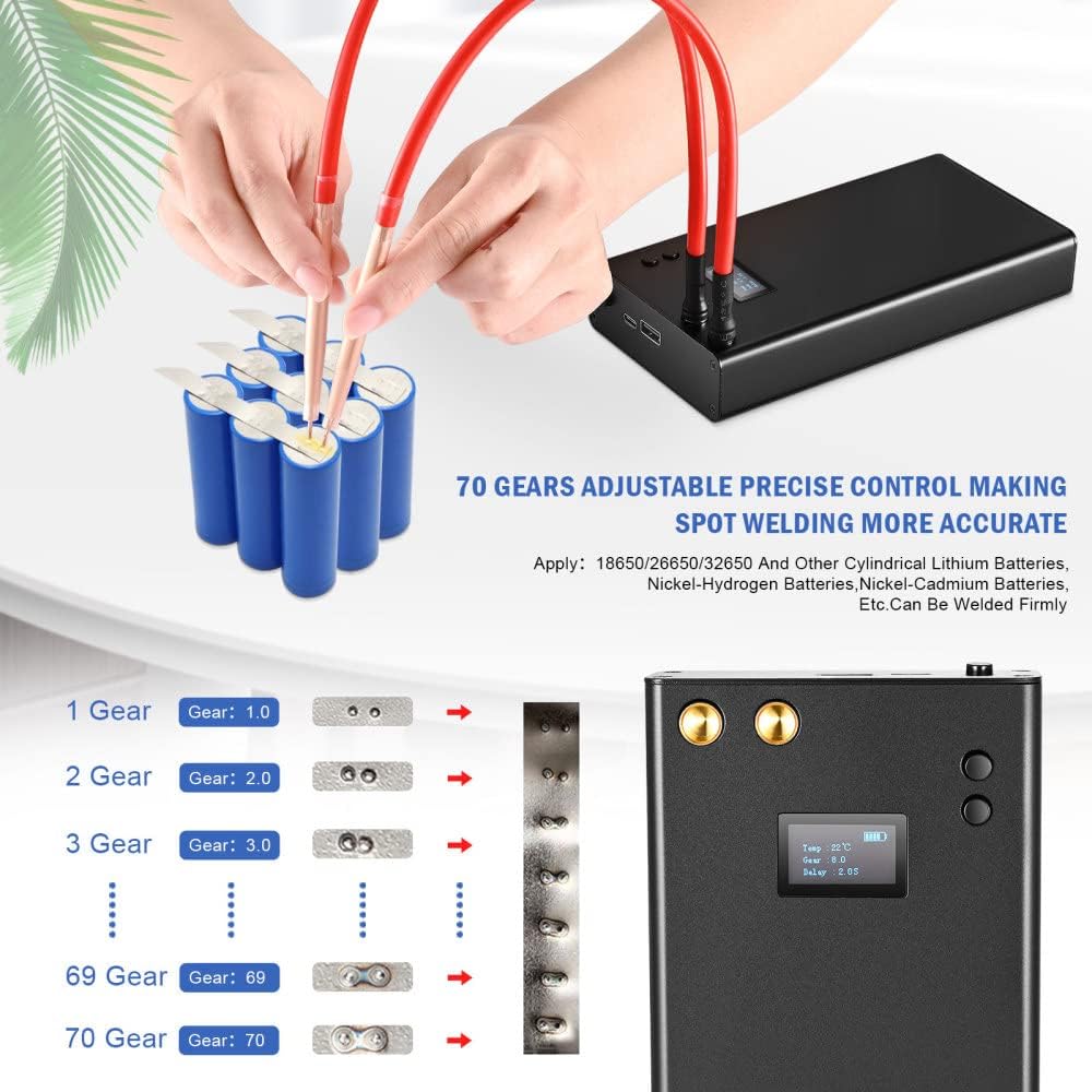 Aparat de sudura in puncte portabil, cu ecran LCD, acumulator 7500 mAh, 70 niveluri, functie powerbank, cu banda de nichel, pentru lipit acumulatori