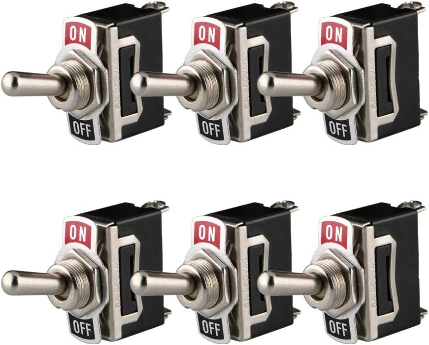 Set 6 intrerupator basculant SPST 12V-24V-48V-110V/10A, 220V-230V/6A, cu pozitie ON-OFF, din metal, pentru masina, camion, barca, caravana