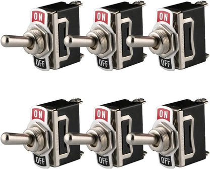 Set 6 intrerupator basculant SPST 12V-24V-48V-110V/10A, 220V-230V/6A, cu pozitie ON-OFF, din metal, pentru masina, camion, barca, caravana