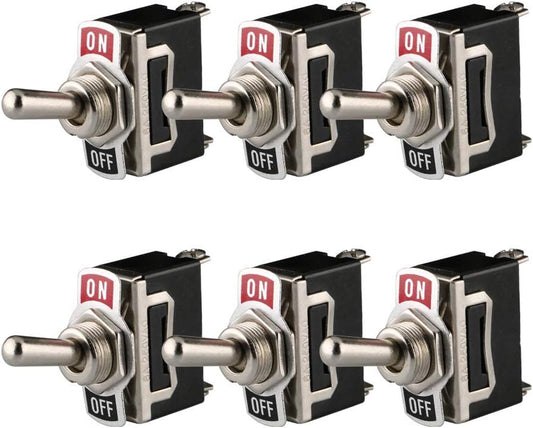 Set 6 intrerupator basculant SPST 12V-24V-48V-110V/10A, 220V-230V/6A, cu pozitie ON-OFF, din metal, pentru masina, camion, barca, caravana