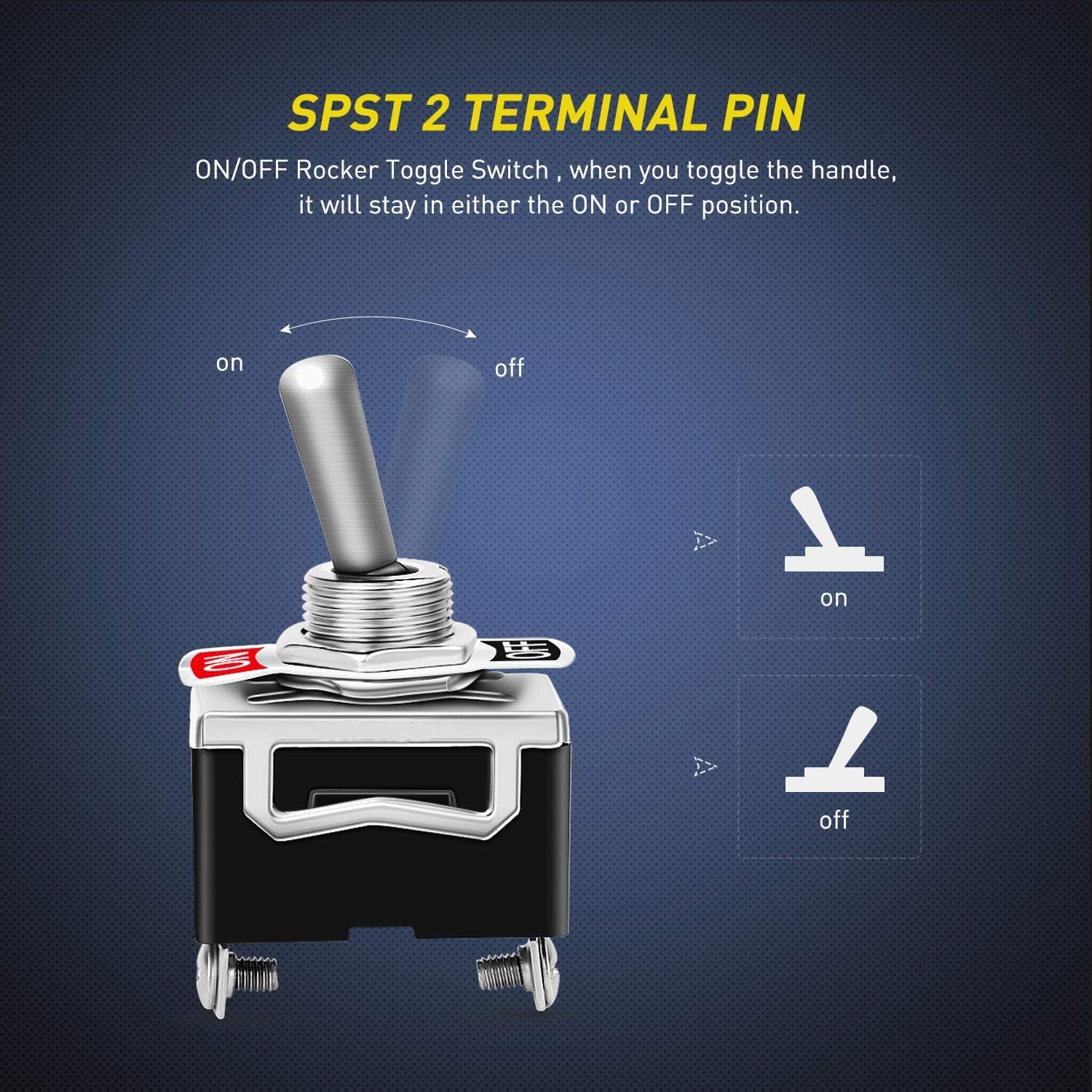 Set 6 intrerupator basculant SPST 12V-24V-48V-110V/10A, 220V-230V/6A, cu pozitie ON-OFF, din metal, pentru masina, camion, barca, caravana