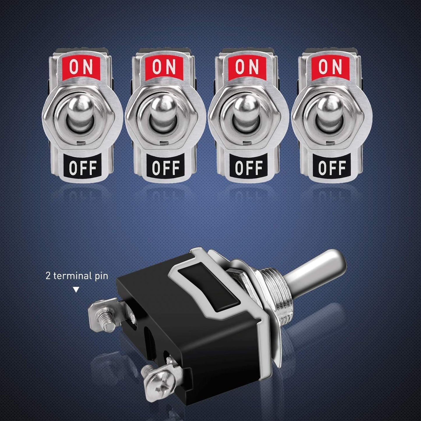 Set 6 intrerupator basculant SPST 12V-24V-48V-110V/10A, 220V-230V/6A, cu pozitie ON-OFF, din metal, pentru masina, camion, barca, caravana