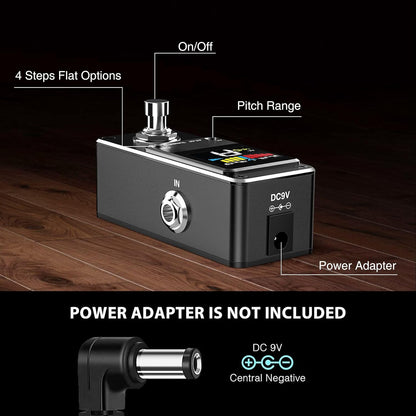 Acordor cromatic, pedala tuner pentru chitara electrica, bypass cu buton picior, ecran LCD, carcasa din aluminiu, fara zgomote la comutare, negru