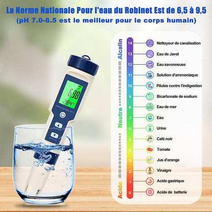 Set PH metru 5 in 1, TDS, EC, masurare calitate a apei, PH, salinitate, conductivitate, temperatura, functie calibrare automata, cu ecran LCD si functie Hold