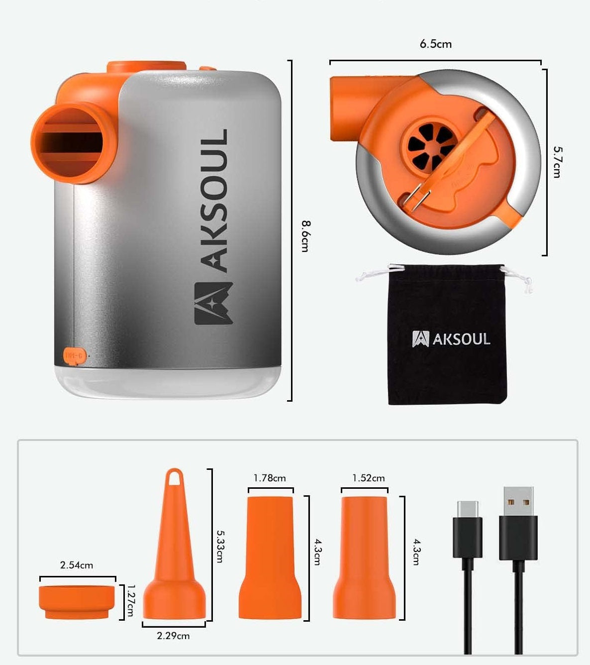 Pompa electrica portabila, acumulator 3600mAh, 300 l/min, cu lampa LED, mini, incarcare USB, pentru umflare/dezumflare colace, saltea, barca gonflabila, camping