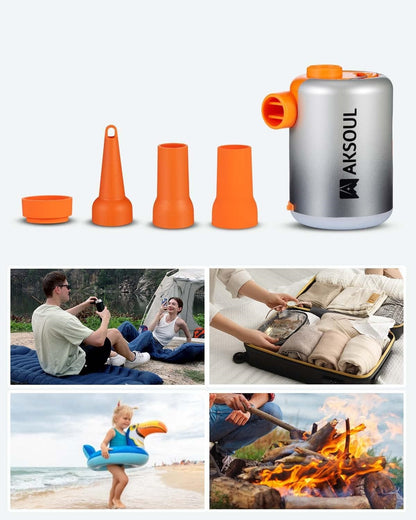 Pompa electrica portabila, acumulator 3600mAh, 300 l/min, cu lampa LED, mini, incarcare USB, pentru umflare/dezumflare colace, saltea, barca gonflabila, camping