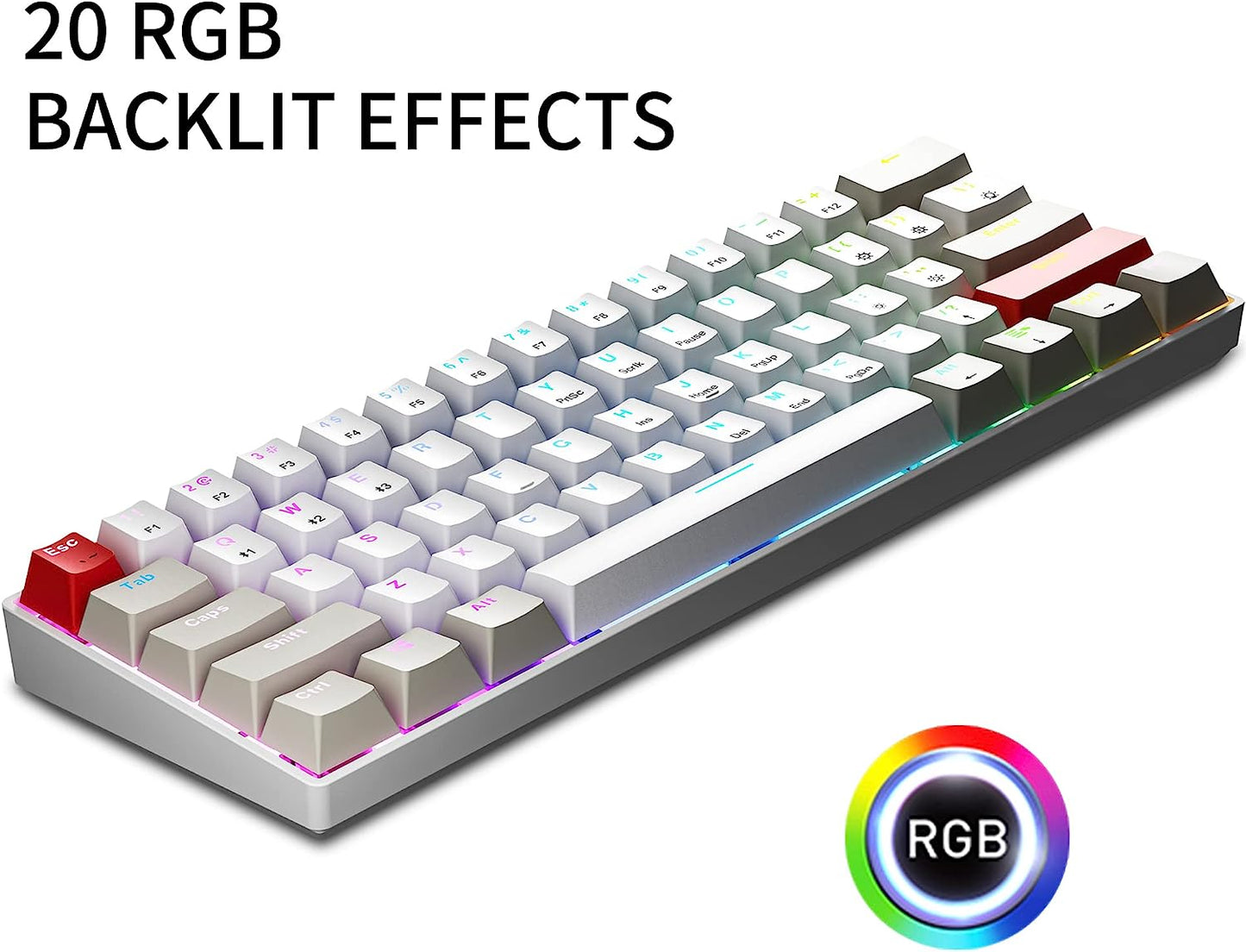 Tastatura mecanica de gaming wireless, iluminare RGB, Bluetooth, conectare cu pana la 3 dispozitive, QWERTY, OUTEMU, cu taste interschimbabile de rezerva, Newmen GM610