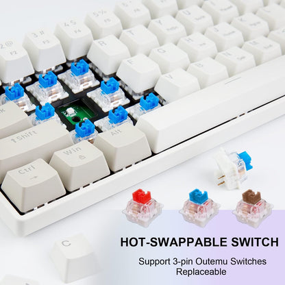 Tastatura mecanica de gaming wireless, iluminare RGB, Bluetooth, conectare cu pana la 3 dispozitive, QWERTY, OUTEMU, cu taste interschimbabile de rezerva, Newmen GM610