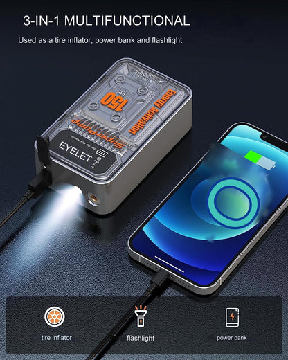 Pompa electrica, mini compresor cu functie powerbank, lanterna LED, acumulator 6000 mAh, ecran LCD, 10 Bar, pentru masina, motocicleta, bicicleta, mingi