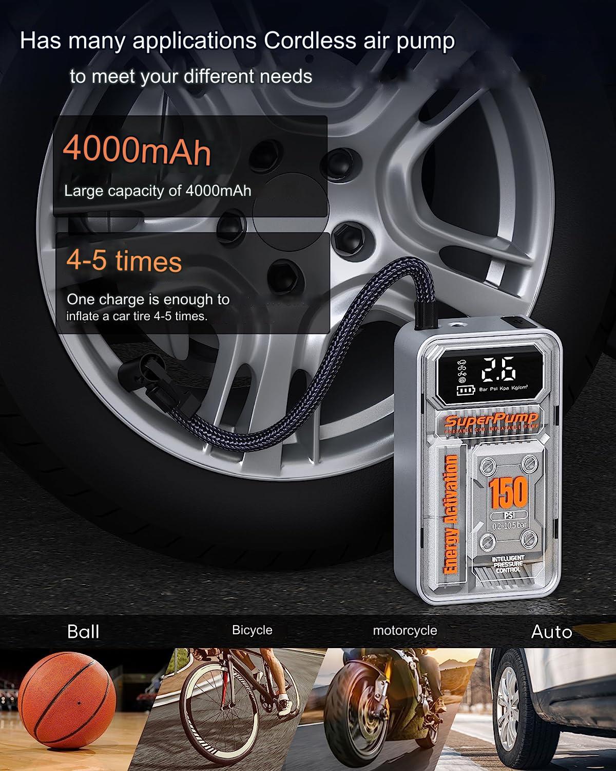Pompa electrica, mini compresor cu functie powerbank, lanterna LED, acumulator 6000 mAh, ecran LCD, 10 Bar, pentru masina, motocicleta, bicicleta, mingi