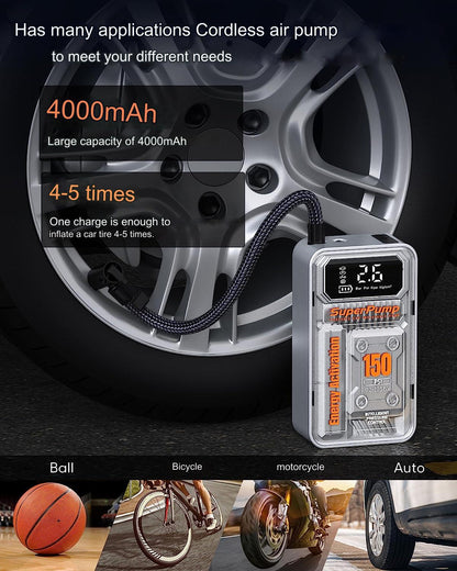 Pompa electrica, mini compresor cu functie powerbank, lanterna LED, acumulator 6000 mAh, ecran LCD, 10 Bar, pentru masina, motocicleta, bicicleta, mingi
