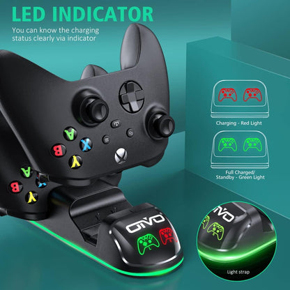 Set statie de incarcare dubla cu 2 acumulatori 1300 mAh, compatibile cu controler Xbox One, Xbox Series X/S, cu lumina LED, negru