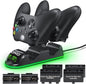 Set statie de incarcare dubla cu 2 acumulatori 1300 mAh, compatibile cu controler Xbox One, Xbox Series X/S, cu lumina LED, negru