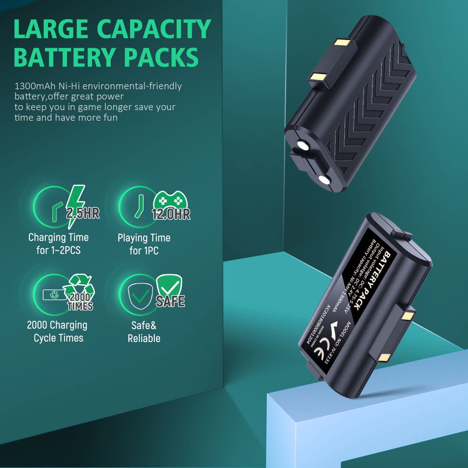 Set statie de incarcare dubla cu 2 acumulatori 1300 mAh, compatibile cu controler Xbox One, Xbox Series X/S, cu lumina LED, negru