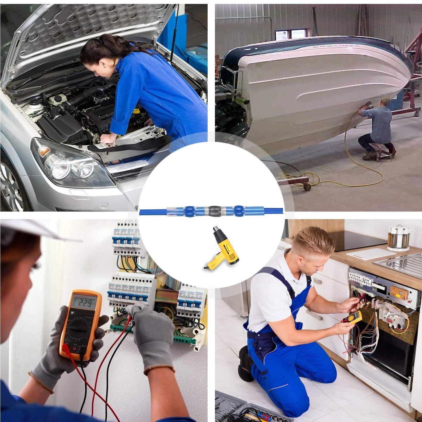 Set 200 conectori termocontractabili cu lipire si etansare cu fludor, pentru conductori electrici, impermeabili IP 67, cu cutie depozitare si transport