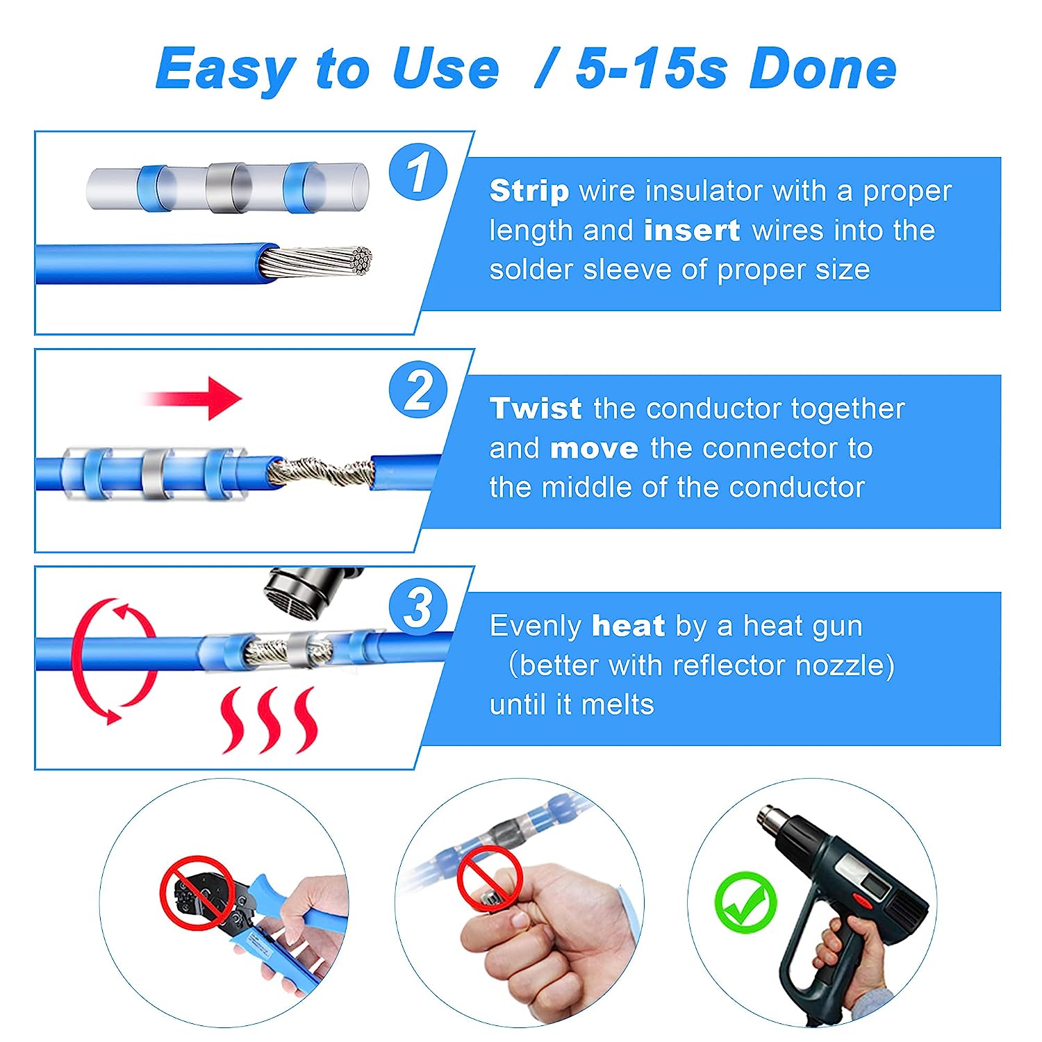 Set 200 conectori termocontractabili cu lipire si etansare cu fludor, pentru conductori electrici, impermeabili IP 67, cu cutie depozitare si transport