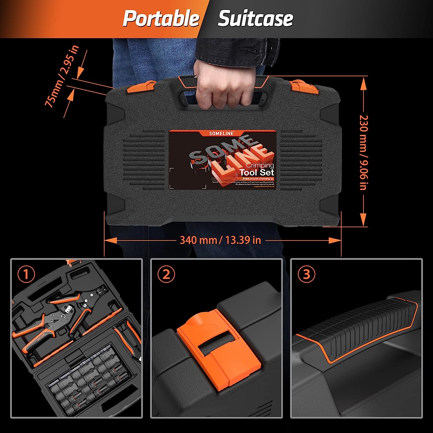 Set cleste de sertizare cablu solar 2,5/4,0/6,0 mm², cu conectori mama/tata, cleste de dezizolat, contine cleste de taiat si chei speciale, in cutie de transport si depozitare