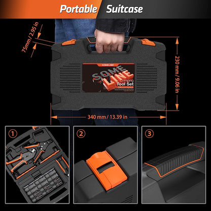 Set cleste de sertizare cablu solar 2,5/4,0/6,0 mm², cu conectori mama/tata, cleste de dezizolat, contine cleste de taiat si chei speciale, in cutie de transport si depozitare