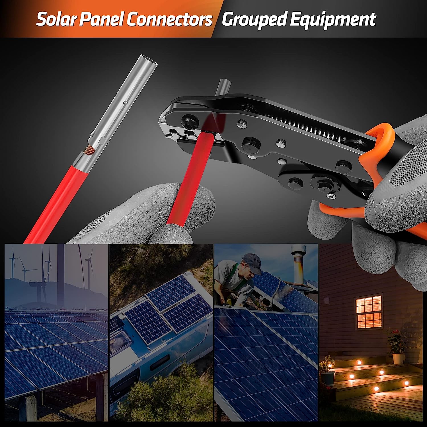 Set cleste de sertizare cablu solar 2,5/4,0/6,0 mm², cu conectori mama/tata, cleste de dezizolat, contine cleste de taiat si chei speciale, in cutie de transport si depozitare