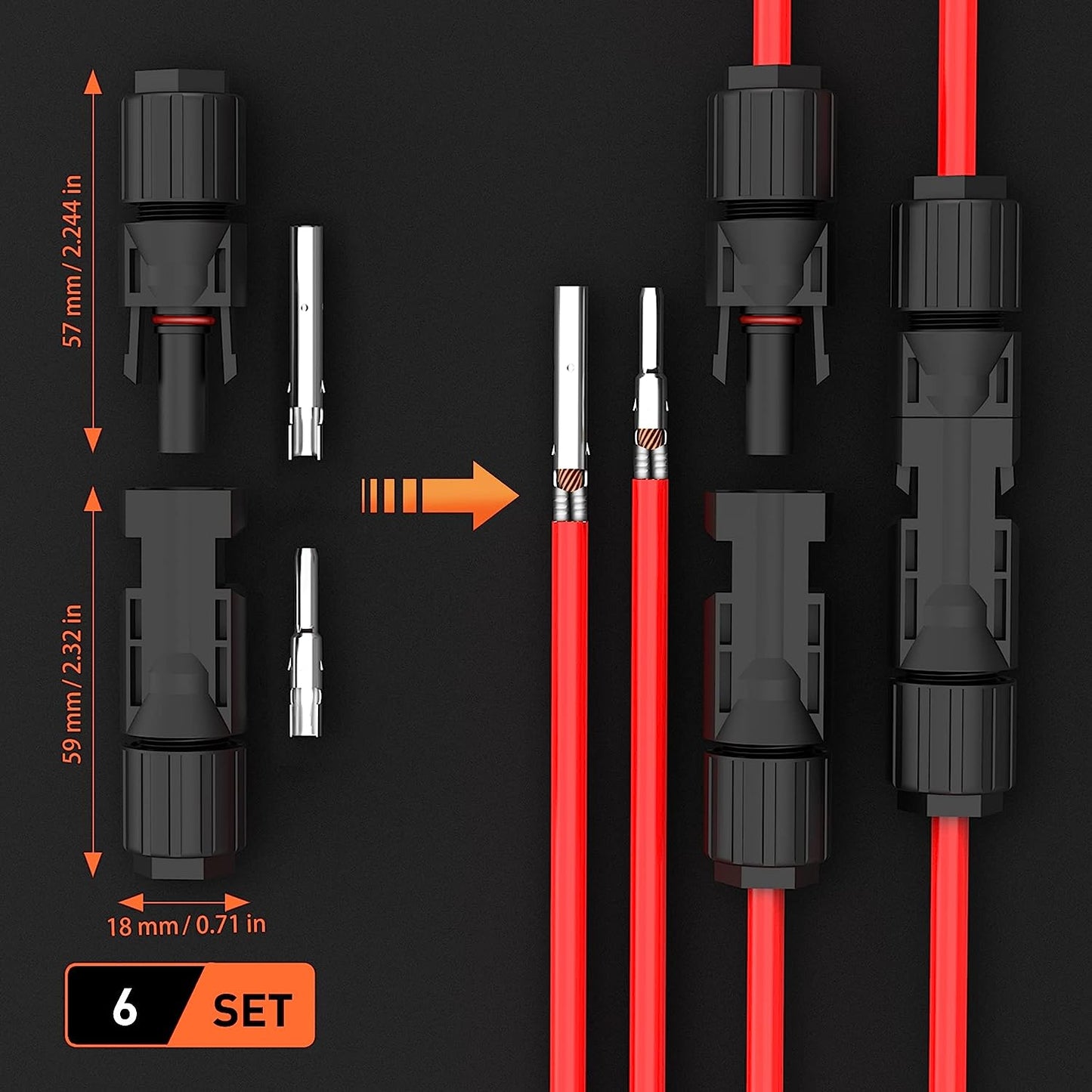 Set cleste de sertizare cablu solar 2,5/4,0/6,0 mm², cu conectori mama/tata, cleste de dezizolat, contine cleste de taiat si chei speciale, in cutie de transport si depozitare