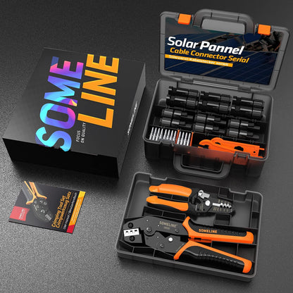 Set cleste de sertizare cablu solar 2,5/4.0/6,0 mm², cu 12 conectori mama/tata, contine cleste de dezizolat si chei speciale, in cutie de transport si depozitare, Someline