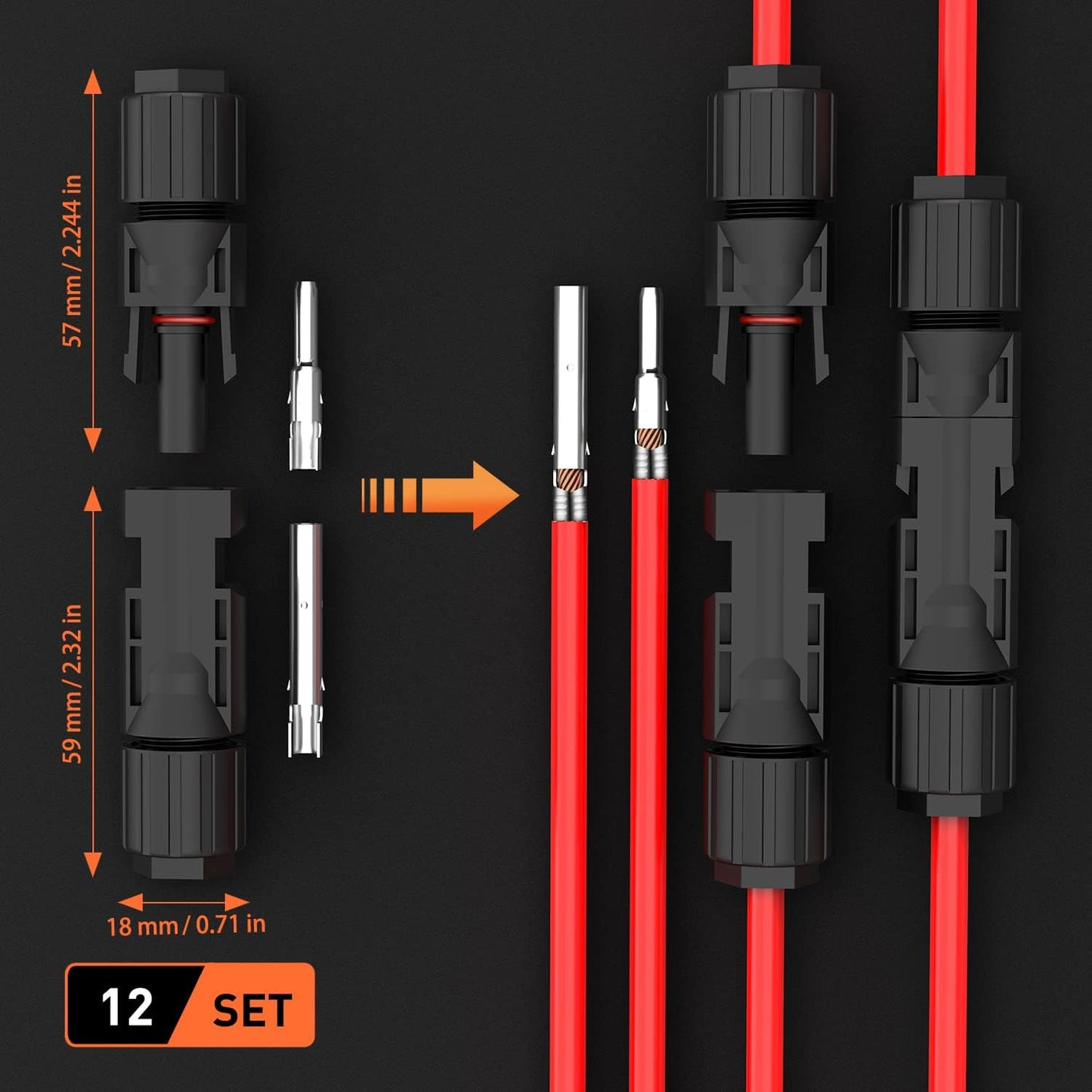 Set cleste sertizare cablu solar 2,5, 4,0, 6,0 mm², cu 12 conectori mama-tata si chei speciale, pentru sistem panouri solare, Someline
