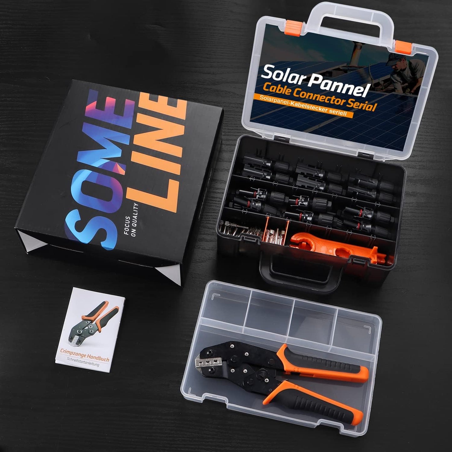 Set cleste sertizare cablu solar 2,5, 4,0, 6,0 mm², cu 12 conectori mama-tata si chei speciale, pentru sistem panouri solare, Someline
