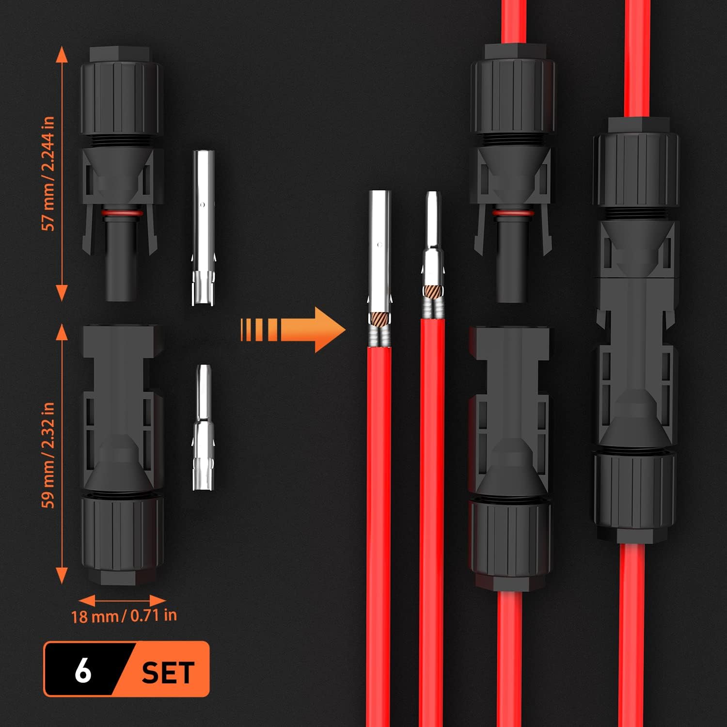 Set cleste de sertizare cablu solar 2,5/4/6 mm², cu 6 conectori mama-tata si 2 chei speciale, in cutie de depozitare si transport, Someline