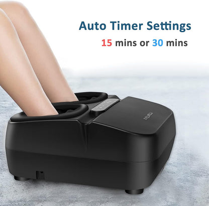 Aparat de masaj Shiatsu pentru picioare cu functie de caldura, presiune aer, role, telecomanda si panou de control cu touch, temporizare automata, Mountrax