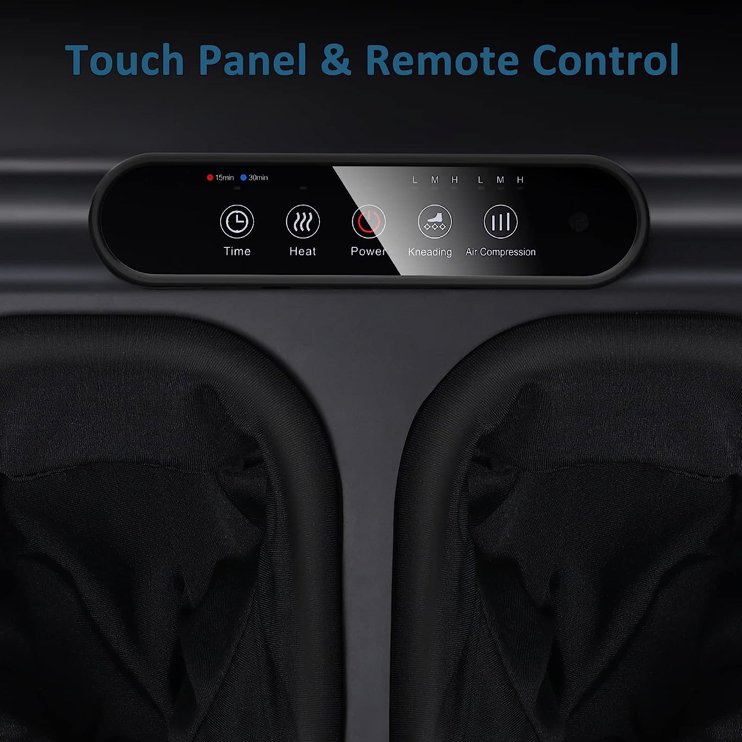 Aparat de masaj Shiatsu pentru picioare cu functie de caldura, presiune aer, role, telecomanda si panou de control cu touch, temporizare automata, Mountrax