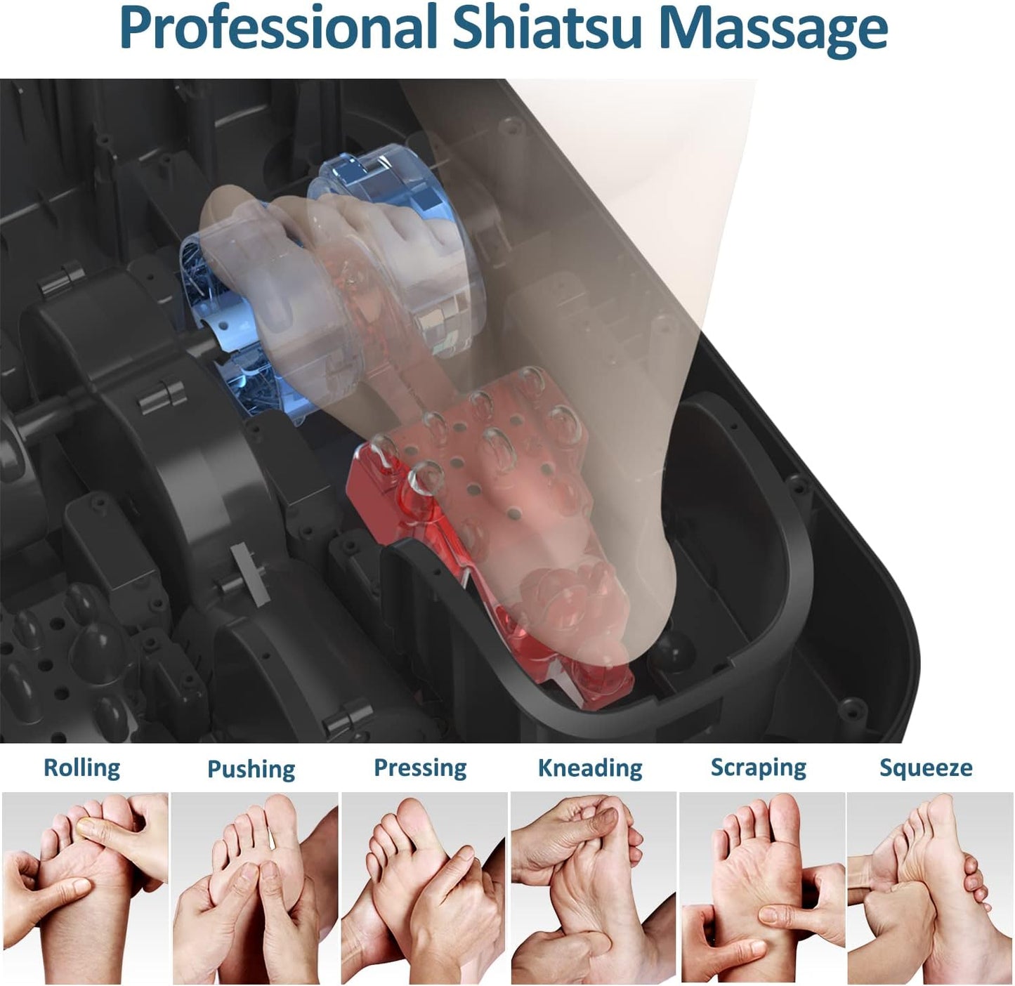 Aparat de masaj Shiatsu pentru picioare cu functie de caldura, presiune aer, role, telecomanda si panou de control cu touch, temporizare automata, Mountrax