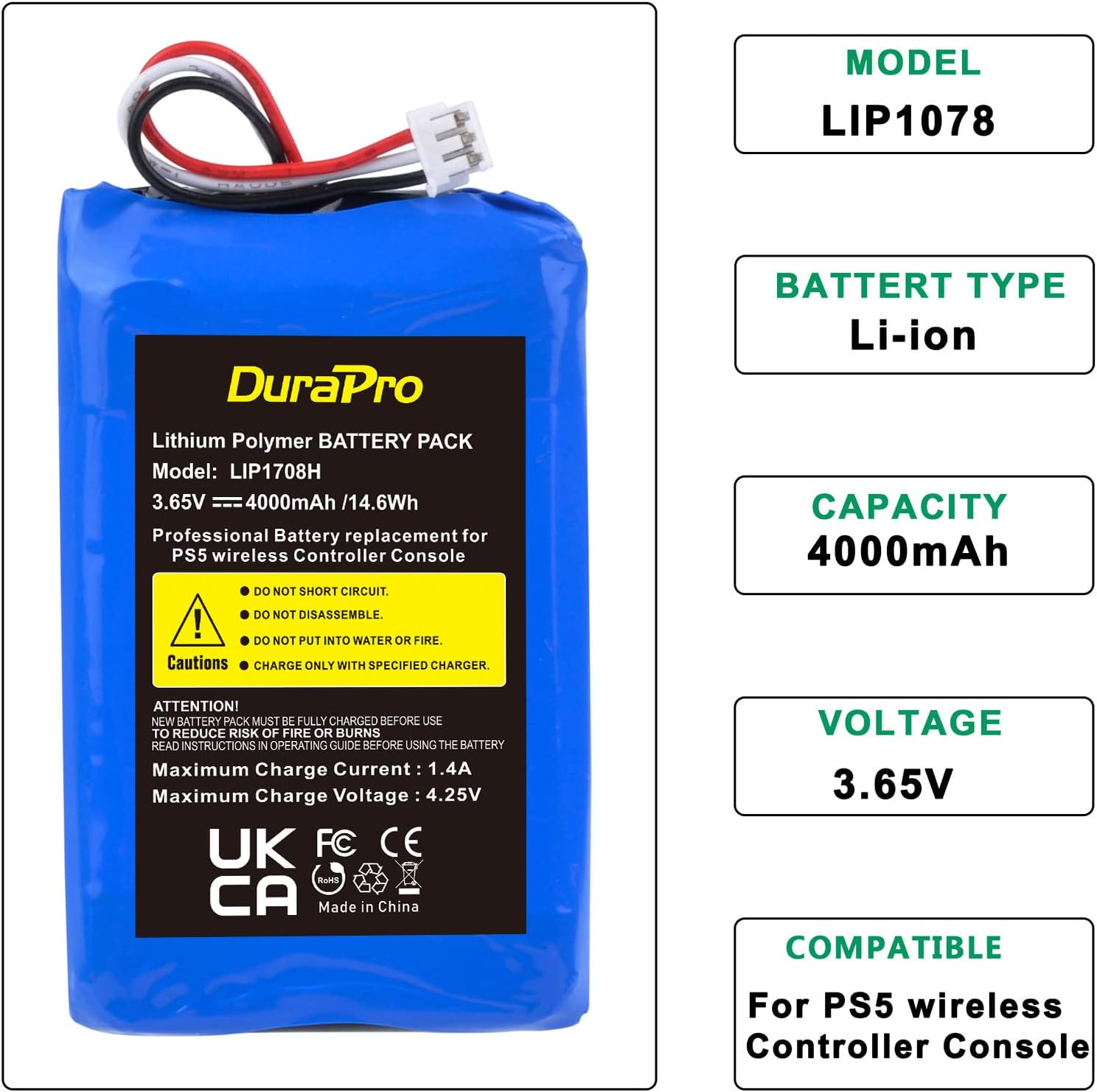 Acumulator LIP1078 4000 mAh compatibil cu controler Sony PS5 Playstation 5 DualSense, DuraPro