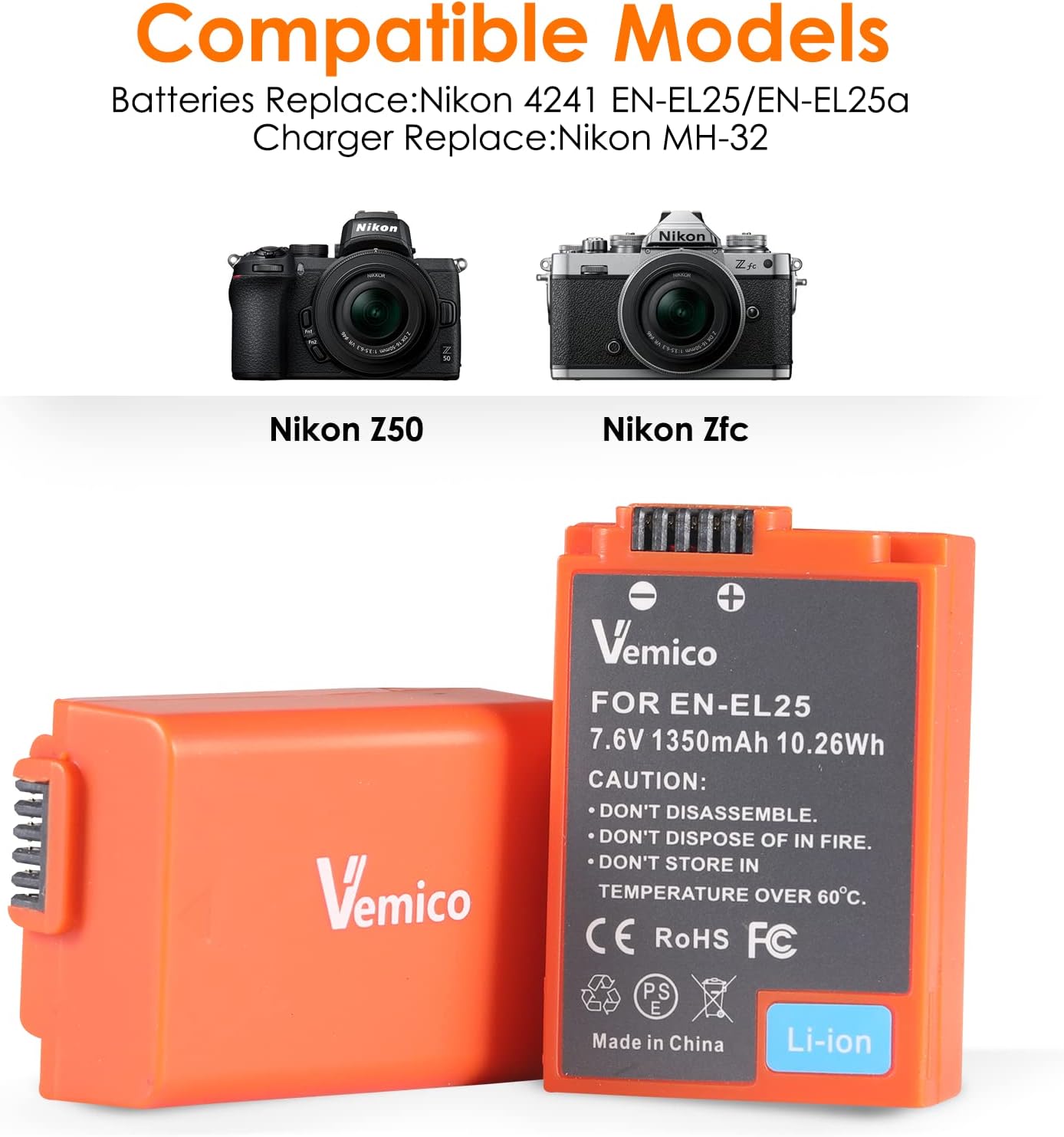Set 2 acumulatori EN-EL25 / EN-EL25A 1350 mAh, cu incarcator dual cu display LCD, compatibil cu seriile Nikon Z50 / ZFC / Z