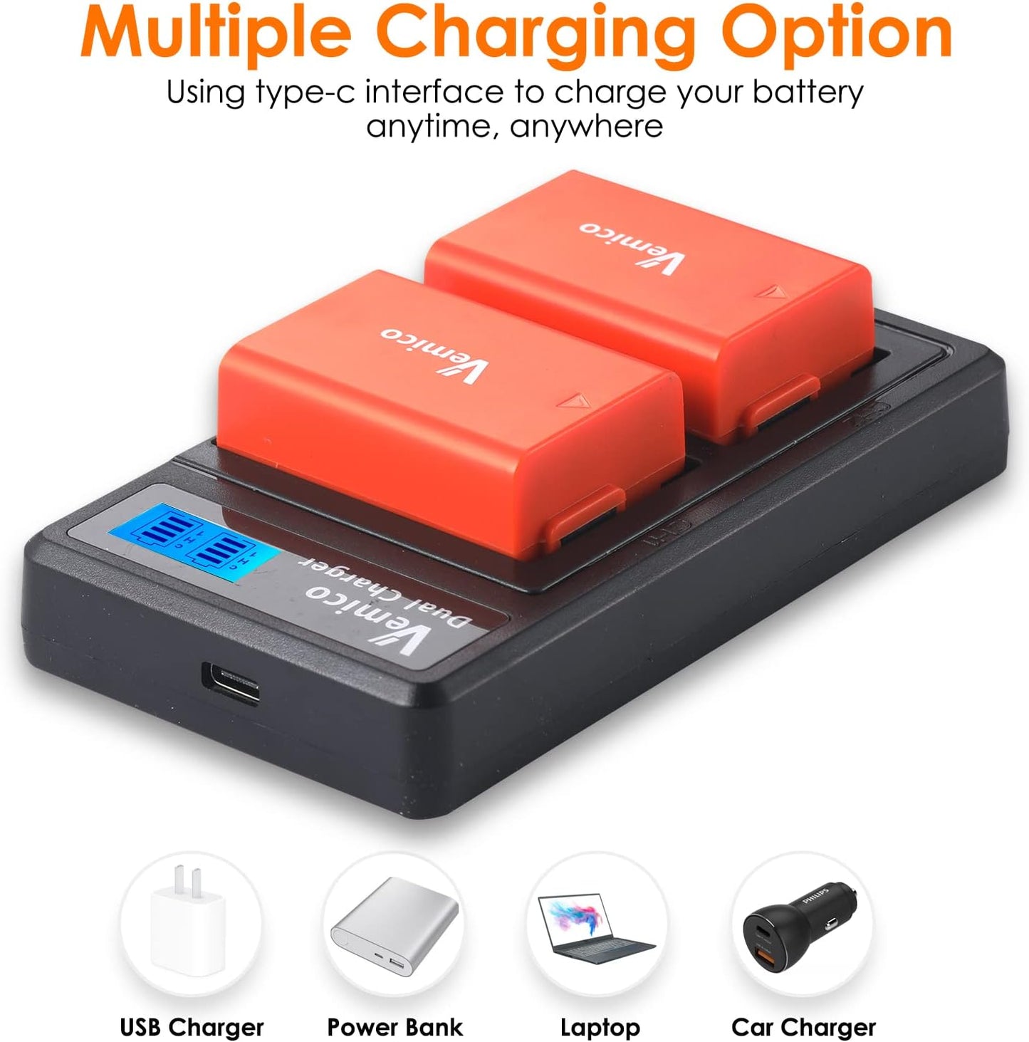 Set 2 acumulatori EN-EL25 / EN-EL25A 1350 mAh, cu incarcator dual cu display LCD, compatibil cu seriile Nikon Z50 / ZFC / Z