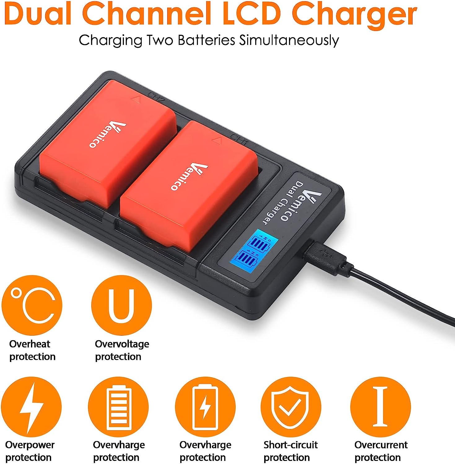 Set 2 acumulatori EN-EL25 / EN-EL25A 1350 mAh, cu incarcator dual cu display LCD, compatibil cu seriile Nikon Z50 / ZFC / Z