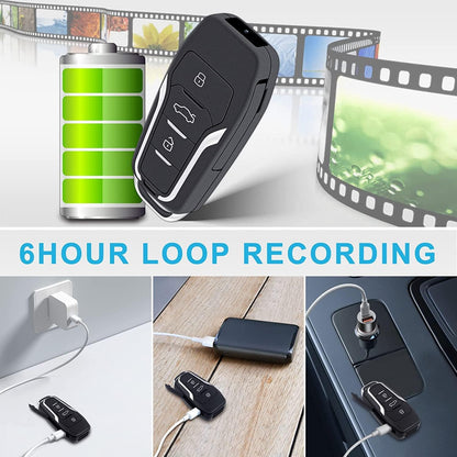 Camera spion mini tip cheie auto, 1080P Full HD, cu detectie miscare, cu port USB, slot card, acumulator 800 mAh, memorie de 64 GB inclusa, suporta card pana la 128 GB