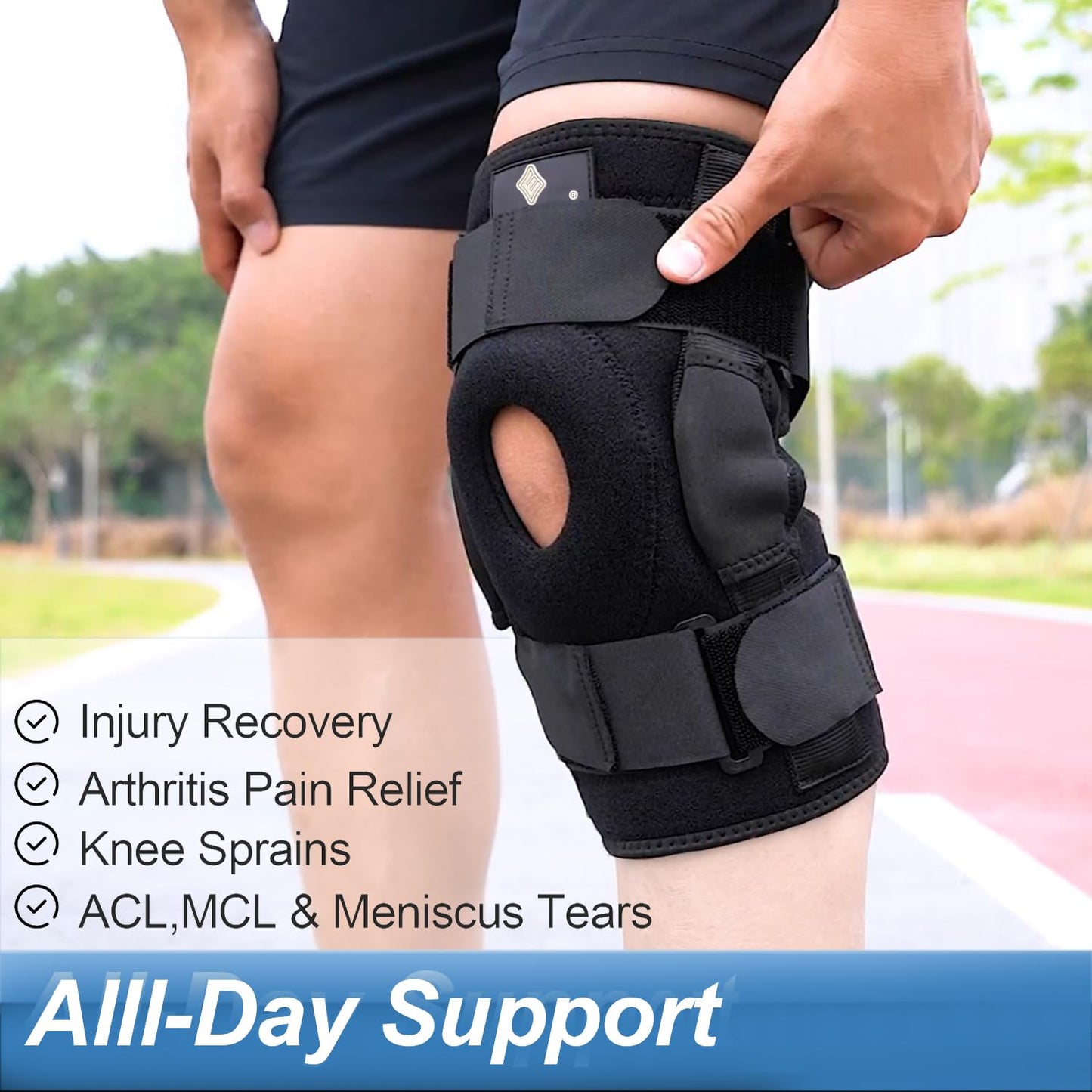 Orteza pentru genunchi cu balama detasabila, genunchiera cu suport rotula, pentru suport postoperator, luxatii, entorse, instabilitate laterala, activitati sportive