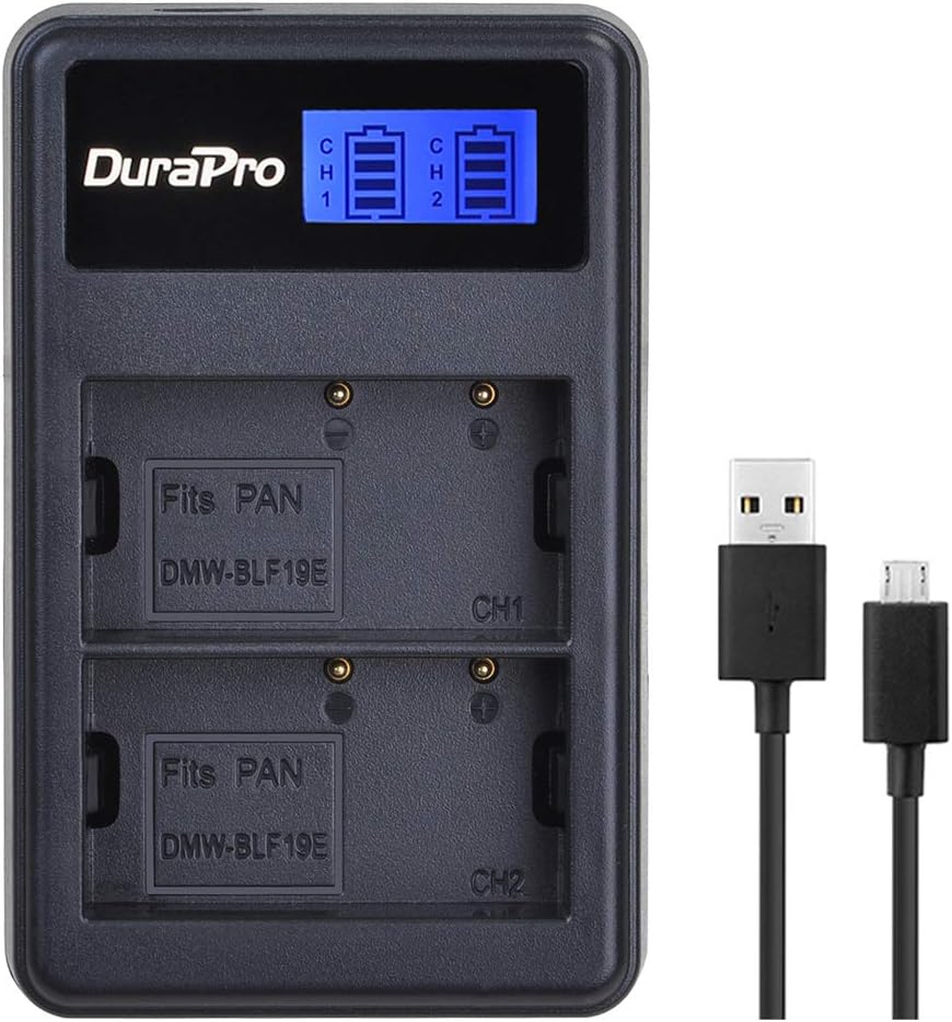 Set de 2 acumulatori DMW-BLF19 DMW-BLF19E, 1860 mAh cu incarcator dual, pentru Panasonic DMW-BLF19PP; Aparat foto DMC-GH3, DMC-GH4, DC-GH5 G9