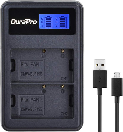 Set de 2 acumulatori DMW-BLF19 DMW-BLF19E, 1860 mAh cu incarcator dual, pentru Panasonic DMW-BLF19PP; Aparat foto DMC-GH3, DMC-GH4, DC-GH5 G9