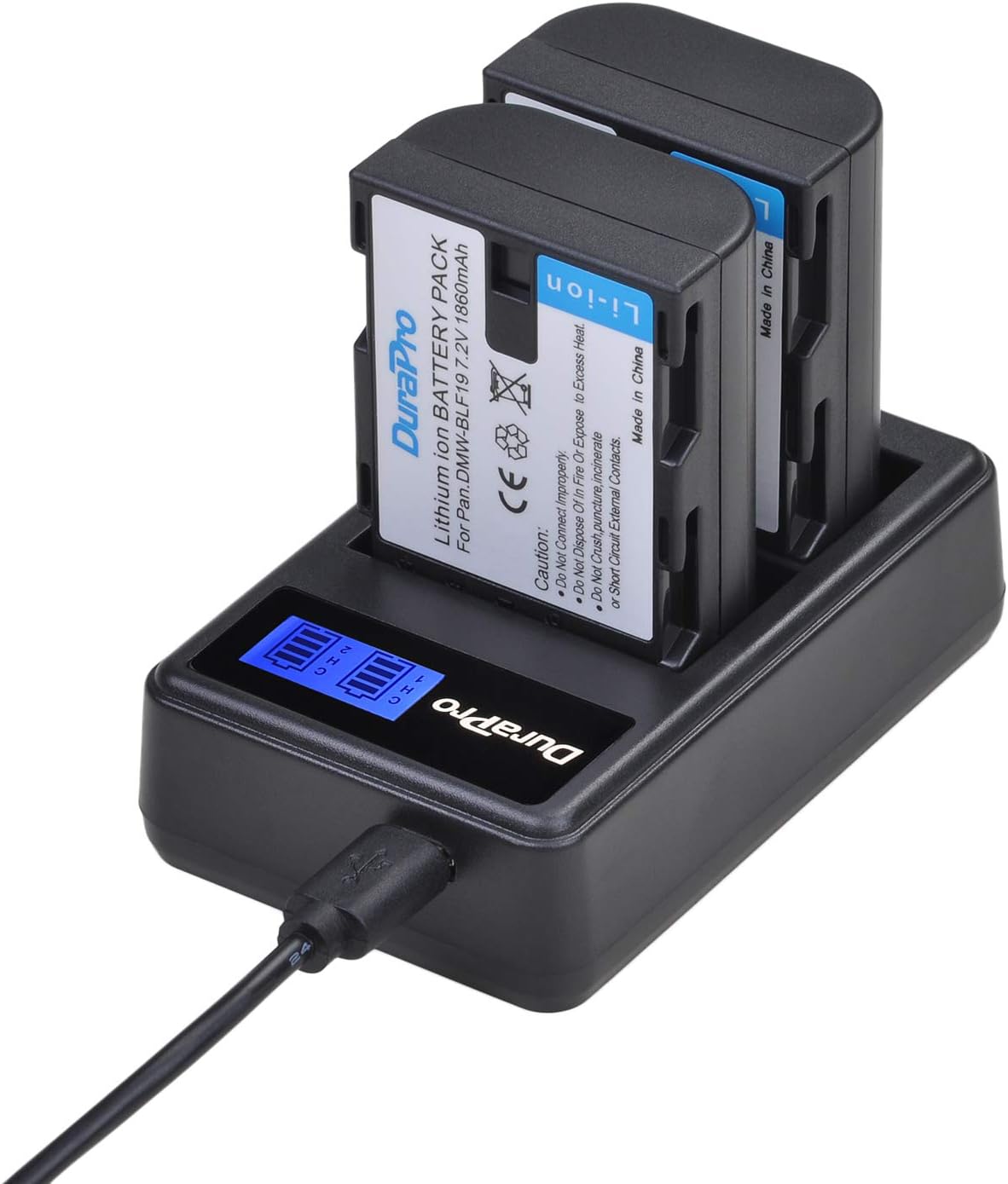 Set de 2 acumulatori DMW-BLF19 DMW-BLF19E, 1860 mAh cu incarcator dual, pentru Panasonic DMW-BLF19PP; Aparat foto DMC-GH3, DMC-GH4, DC-GH5 G9